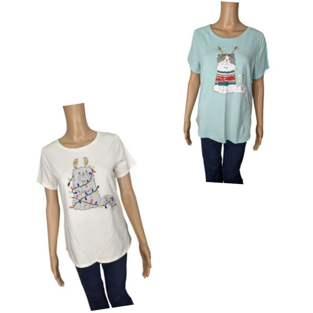 Old Navy Set of 2 Everywear Christmas Graphic T-Shirts L